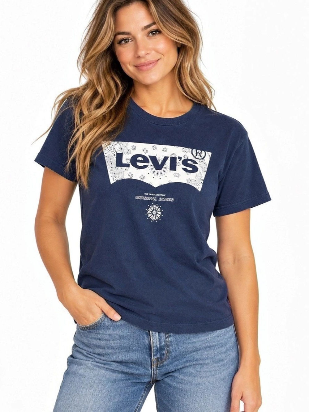 Levi's Bandana Box Logo Graphic Tee Blue Small